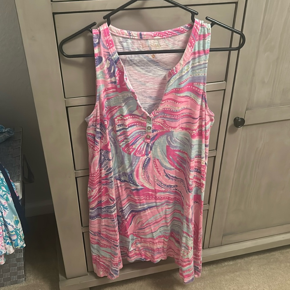 Lilly Pulitzer Pink and Blue Swirl Midi Dress